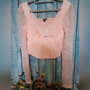 Wild Fable Light Pink Crop Top NWT, With Lace Long Sleeves Size XS